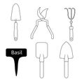 Vector outline black and white gardening tool isolated on white. Line shovel icon. Vector garden or camping line style Royalty Free Stock Photo