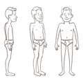 Vector Outline Character - Man in White Underpants. Set of Different Foreshortening