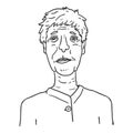 Vector Outline Character - Old Woman with Short Hair. Female Retired Person Portrait