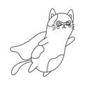 Vector outline character super cat flying on sky. Doodle funny cat in suit superhero isolated. Cat power print. Supercat Royalty Free Stock Photo