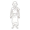 Vector Outline Character - Young Man in Monastic Robes. Buddhist Monk Illustration