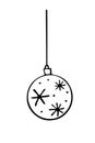 Vector outline Christmas ball hanging on string. Element of new year and xmas design in style of doodles, isolated. Simple hand Royalty Free Stock Photo
