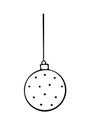 Vector outline Christmas ball hanging on string. Element of new year and xmas design in style of doodles, isolated. Simple hand Royalty Free Stock Photo