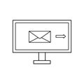 Vector outline computer screen displaying email sending. Compute Royalty Free Stock Photo