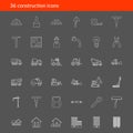 Vector outline construction icons on dark background