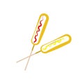 Vector outline corn dog with sausage in dough