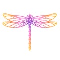 Vector outline dragonfly. Decorative insect silhouette. Template for laser and paper cutting