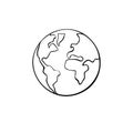 Vector outline drawing Earth. Minimalist simplified World Symbol, clip art, icon, logo in Doodle style Royalty Free Stock Photo