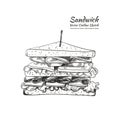 Vector Outline Drawing, a Sandwich with a Toothpick Isolated on White Background, Illustration. Royalty Free Stock Photo