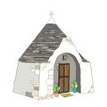 Vector outline drawing of Trulli or Trullo house with round conical roof in pastel colors isolated on white background. Royalty Free Stock Photo