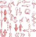 Vector outline drawings of set various directional arrows signs Royalty Free Stock Photo