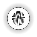 Vector outline fingerprint icon. Single thumbprint hand sign with dashed line. Biometric identity scan