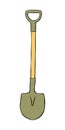 Vector outline garden shovel, spade, scoop. Tools for working on the farm, in the dacha, country site in doodle flat style. Hand-