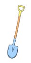 Vector outline garden shovel, spade, scoop. Tools for working one farm, in dacha, country site in doodle flat style