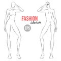 Vector outline girl model template for fashion sketching. Template for drawing. Vector illustration.