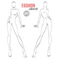 Vector outline girl model template for fashion sketching