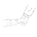 Outline hand draw sketch, Adult and Baby Hand Royalty Free Stock Photo