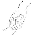 Outline hand draw sketch, Adult Hand and Baby Hand Royalty Free Stock Photo