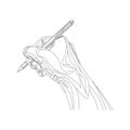 Vector outline hand with pen. Writing tools.