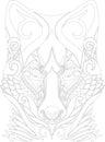 Vector outline head of fox in ornament