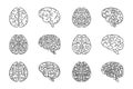 Vector outline human brain icons