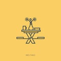 Vector outline icon of barbecue and picnic - wooden picnic table
