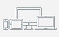 Vector outline icons. Monitor, laptop, tablet pc and smartphone Royalty Free Stock Photo