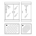 Vector outline illustration of shower cabin. Plumbing elements for design and web.