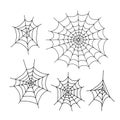 Vector outline illustration of  simple fancy Halloween spider webs set, isolated object on the white background, clipart useful fo Royalty Free Stock Photo