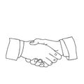 Vector outline illustration of two people shake hands