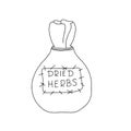 Vector outline illustration of witch dried herbs bag for making magic, cooking a potion, simple doodle hand drawn image Royalty Free Stock Photo