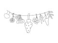 Vector outline illustration of witch dried herbs hanging on a rope for making magic, cooking a potion, simple doodle hand drawn im Royalty Free Stock Photo