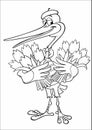 Vector outline image of a cartoon character, isolated on white. Cartoon stork in the image of a French mime. Cute cartoon stork Royalty Free Stock Photo