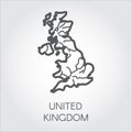 Vector outline map of United Kingdom. Great Britain linear shape icon. Cartography symbol of country