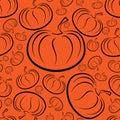 Vector outline pumpkins seamless pattern. Pumpkin patch background. Royalty Free Stock Photo