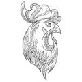 Vector outline rooster or head profile in black on white background. Symbol of New Year 2017 in Chinese calendar. Royalty Free Stock Photo