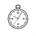 Vector Outline Round Clock. Vintage, Antique Clock With Roman Numerals. For Children`s Coloring Book. For Coloring. Isolated