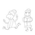 Vector outline of Santa Claus. Vector outline of the Snow Maiden.