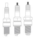 Vector outline set of car different spark plugs Royalty Free Stock Photo