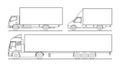 Vector outline set of different trucks, semitrailer. Blank template truck for advertising, for coloring books. Freight