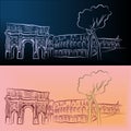 Vector outline sketch of the Arch of Constantine and the Colosseum in Rome