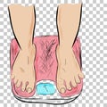 Outline Sketch of Ideal / Slim Foot at Weight Scale with at transparent effect background
