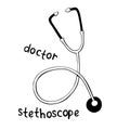 Vector outline stethoscope in doodle style with lettering. Medical design element, clipart. Theme of medicine, pandemic, health