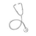 Vector outline stethoscope in doodle style. Medical design element, clipart. Theme of medicine, pandemic, health care, treatment