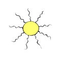Vector outline Sun, star, planet, space object in doodle flar style. Simple color design element, clip art, icon