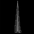 Vector outlined illustration of the Burj Khalifa Tower in Dubai, United Arab Emirates. Hand-drawn illustration of an