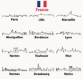 Vector outline icons of France cities skylines