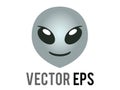 Vector oval, bare head of gray alien icon with black eyes, smile