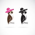 Vector of owl fashion design on white background. Birds. Animals. Owls wearing beautiful hats and glasses., Easy editable layered