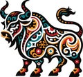 Vector Ox Icon inspired by Mongolian Folk Art, reflecting Tamerlane and Chinggis Khan\'s Era, part of Chinese Zodiac Icon Set Royalty Free Stock Photo